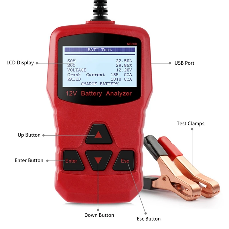 Анализатор аккумулятора NB300 12 В тестер автомобиля CCA BCI CA MCA JIS DIN IEC EN SAE GB для