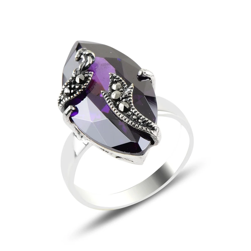 

Silver 925 Sterling Marcasite & Zircon Crystal Ring