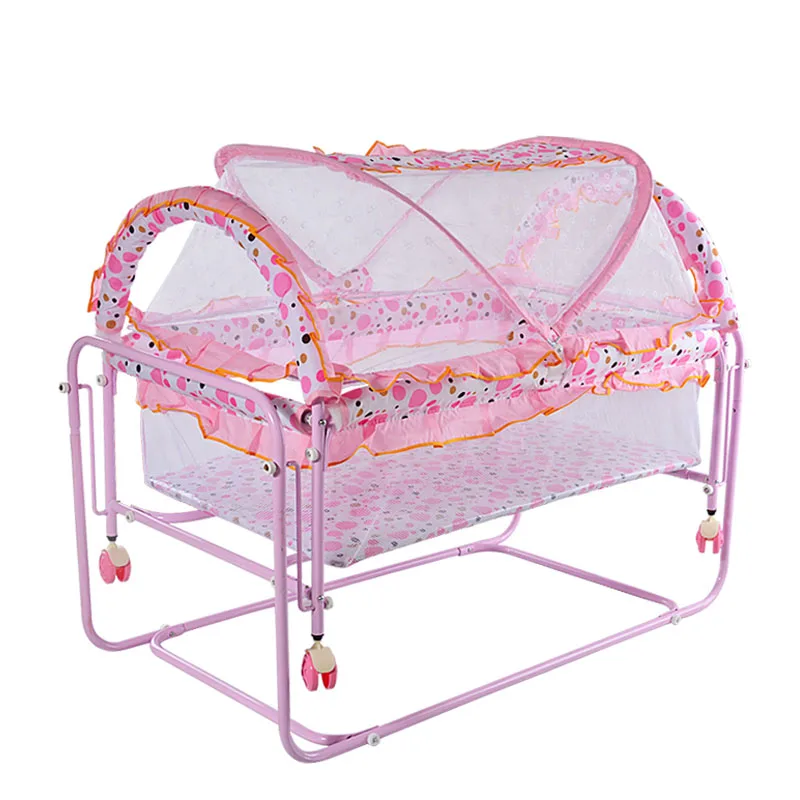 Portable Baby Metal Crib Bed Cot Baby Protection Newborn Rocking Crib Trolley with Netting Playpen Crib for Baby Rocker Game Bed