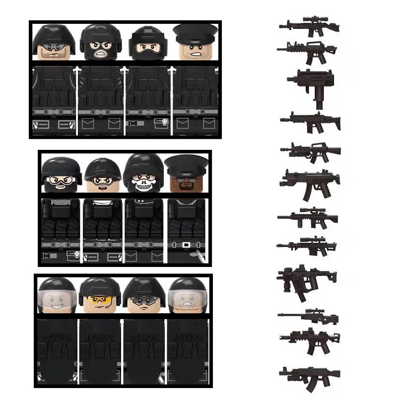 

12pcs SWAT Special Force Soldier Army MOC Modern Military Building Blocks Action Figures Weapons Bricks Mini Toys for Children