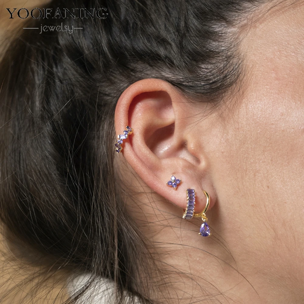 Фото YOOFANING 1 шт. Модные круглые серьги-клипсы с фианитами для женщин, из стерлингового серебра 925 пробы, без прокола, с белыми кристаллами, украшение на ухо №3