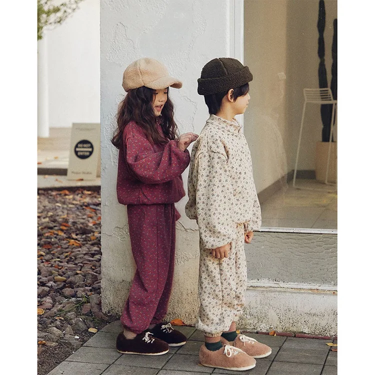 Freely Move 2022 Autumn New Kids Suit Fashion Floral Girls Set Korean Long Sleeve Top and Pant 2Pcs Casual Children Clothes