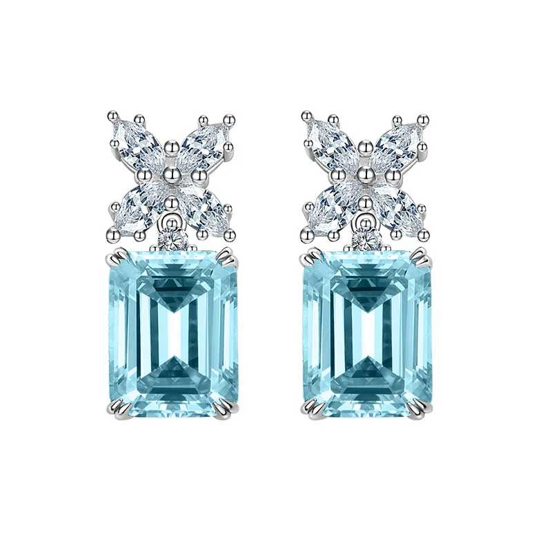 

925 Sterling Silver Asscher Cut 8*8MM Lab Sapphire High Carbon Diamonds Gemstone Studs Earrings Fine Jewelry Wholesale