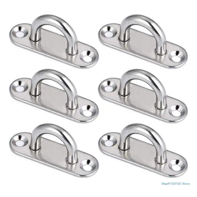 

6Pcs 5mm Eye Plate Oblong Pad Stainless Steel Fixing Plate Hardware for Boat U-shaped Design Screws Mount Hook