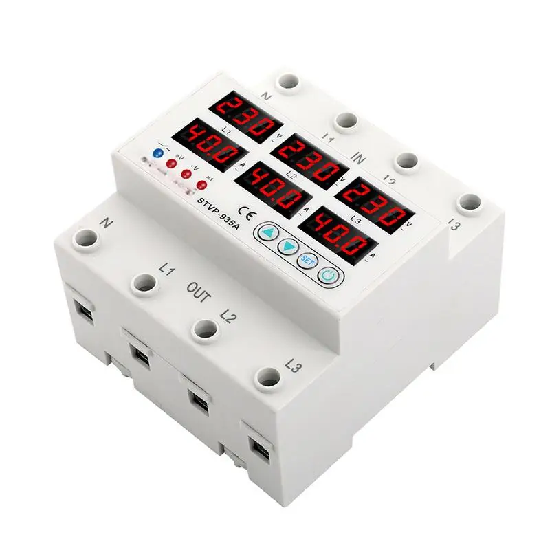 Фото STVP-935A Защита реле 3-фазная 40A/63A/80A/100A DIN-рейка Регулируемая защита от перенапряжения и пониженного напряжения и тока №4