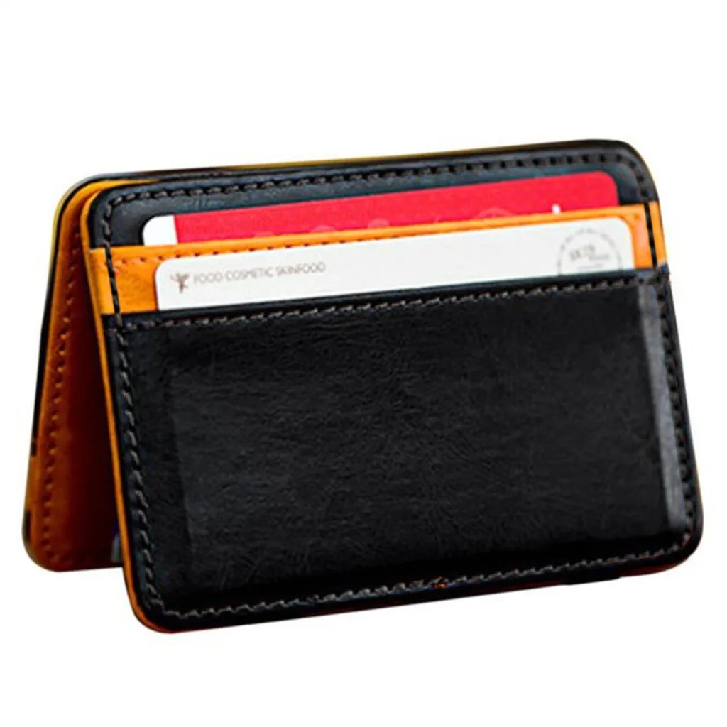 

Mens Security Wallet with Money Clip Wallet Money Leather Mini Magic Card Wallet Holder Neutral Clip Purse Bifold OR Cow Wallet