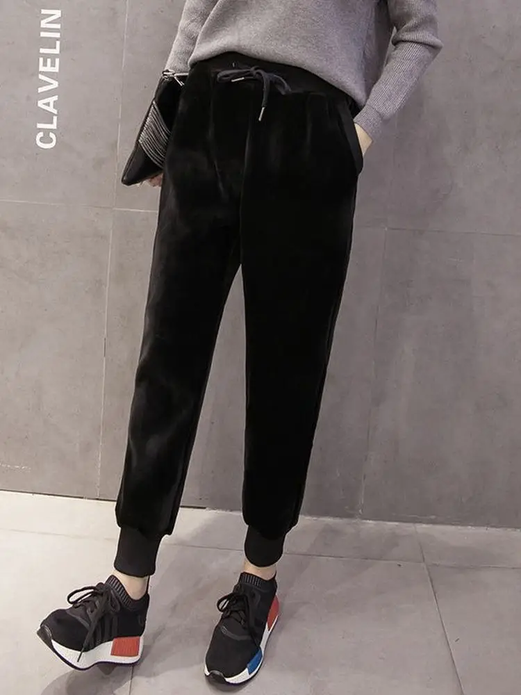 

Women Winter Pants Streetwear Bottoms Female Clothing Loose Warm High Waist Harem Pants Casual Slacks Female Velvet Sweatpants