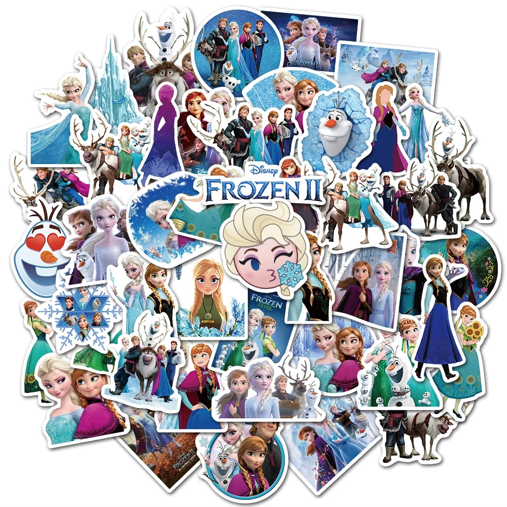 Наклейки Disney Cartoon Movie Frozen Encanto Pooh Bear Princess Cute Toys Decals для девочек на ноутбук Kawaii Sticker (50 штук).