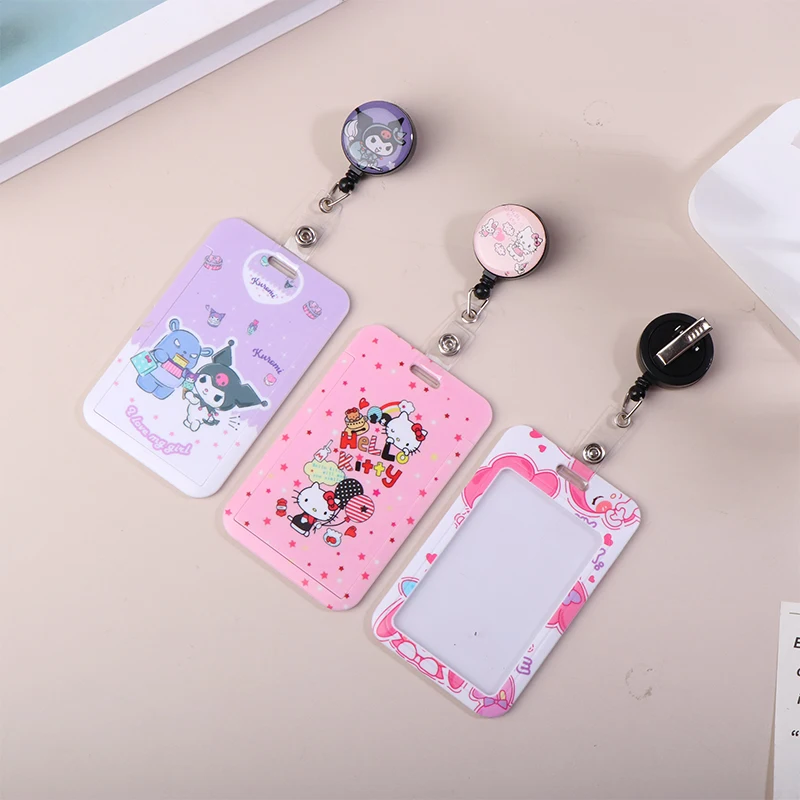 Sanrio мультфильм выдвижной зажим держатель ID карты женщин дверь девушки держатели