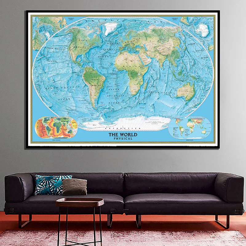 

84*59cm The World Map Posters and Prints Study Class Room Wall Art Pictures Non-woven Canvas Paintings Home Decoration