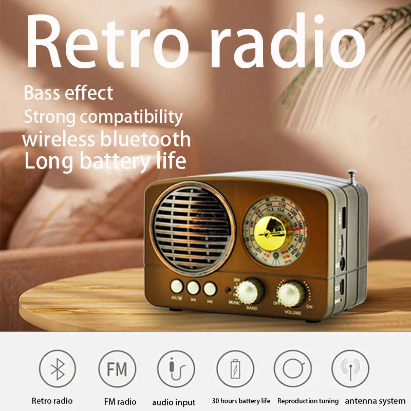 

Классическое Ретро FM AM SW радио, мини деревянный bluetooth беспроводной Стереодинамик с поддержкой USB AUX TF карты, перезаряжаемое радио
