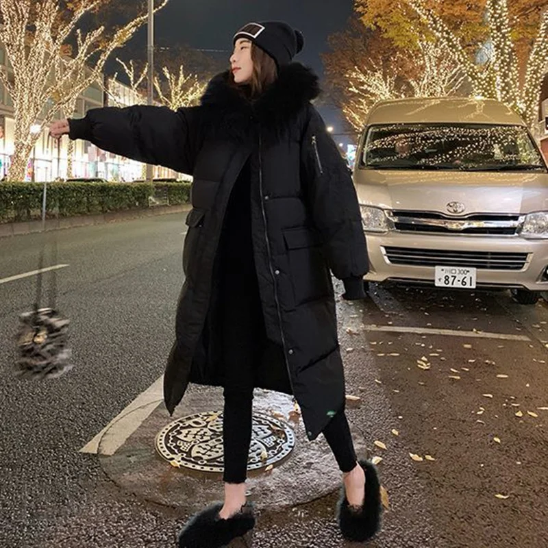 Winter Down Cotton Jacket Women's Winter Hooded Faux Fur Collar Coat Warm Parkas Snow Outwear Oversized Long Winter Jacket