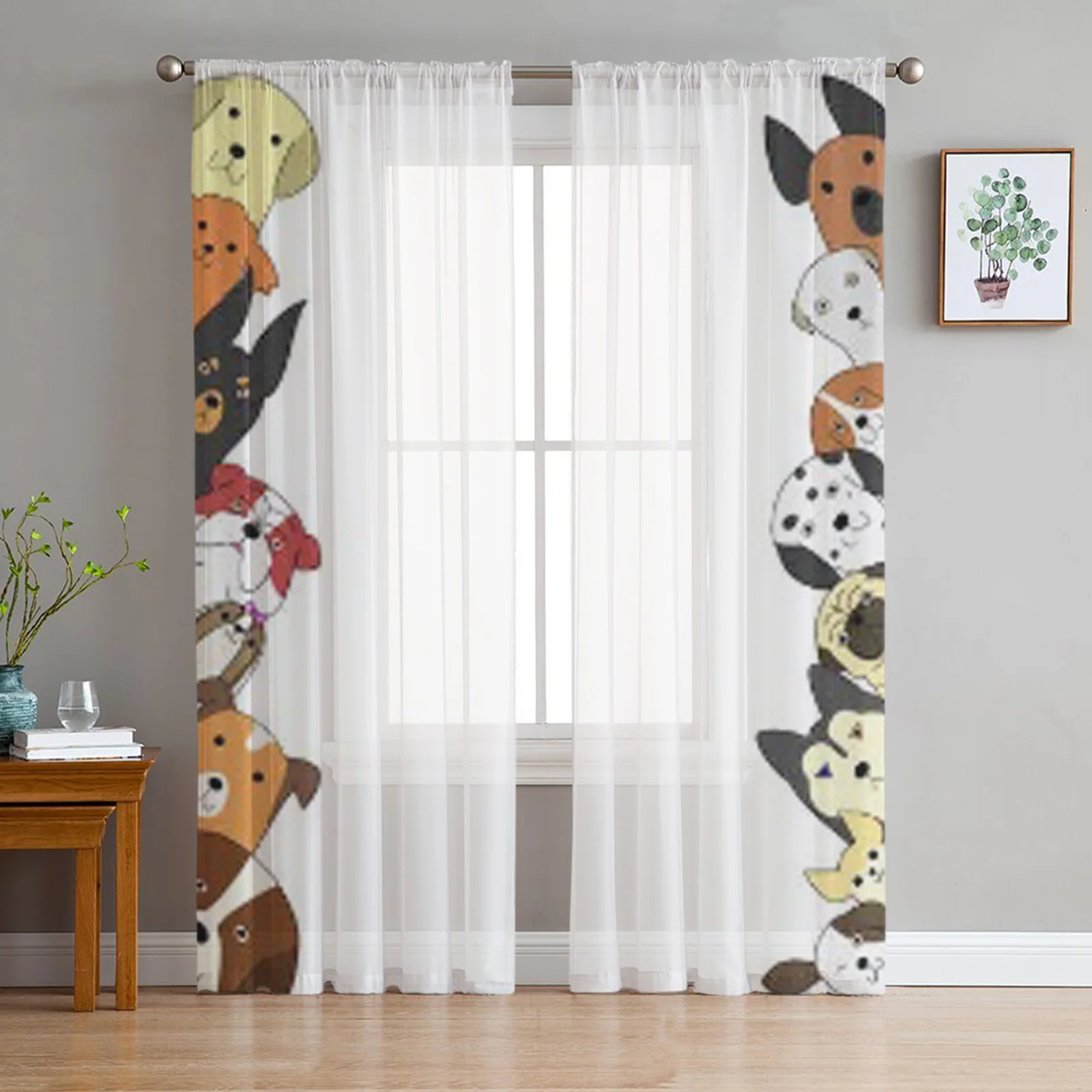

Cute Dogs Cartoon Tulle Curtains For Living Room Sheer Curtain Bedroom Veil Organza Decorative Window Treatments