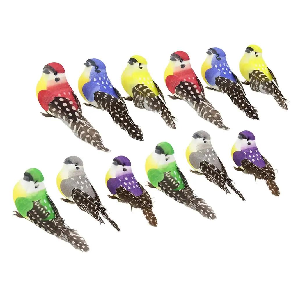 

12pcs Lovely Simulation Feather Birds Figurines Birds Park Bookshelf