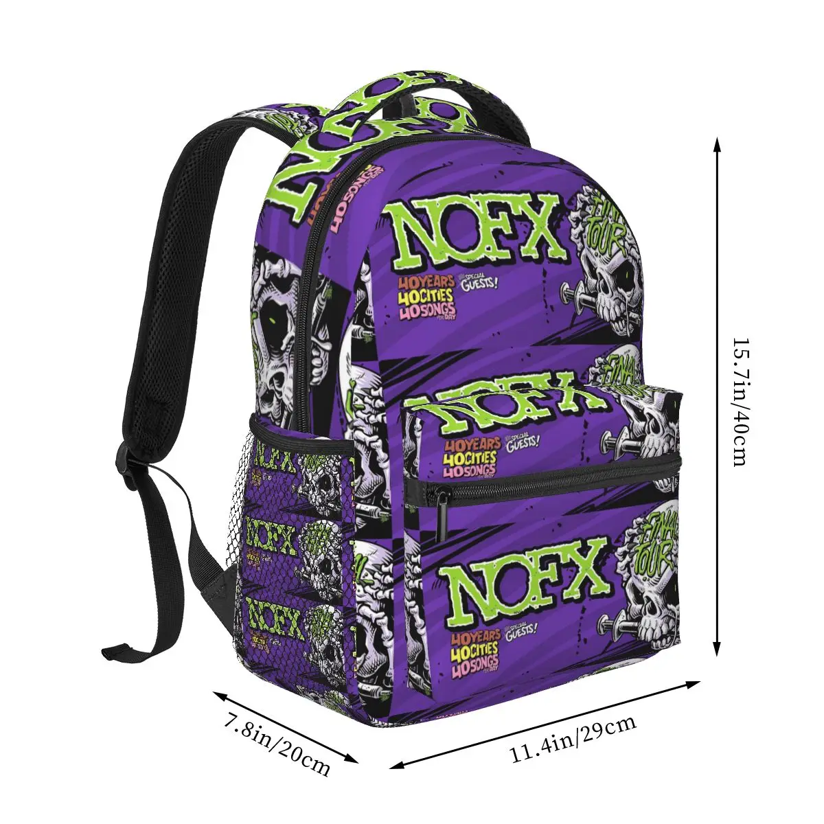 Фото Рюкзак Nofx Band Final Tour с принтом черепа, школьный рюкзак для мальчиков и девочек, детская сумка для книг, сумка для ноутбука, наплечная сумка для мужчин и женщин. №1