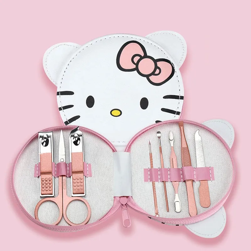

8 Pcs Bag Portable Sanrio Manicure Sets Hello Kitty Pedicure Kits Bright Nail Clipper Personal Care Tools Eyebrow Scissors Tools