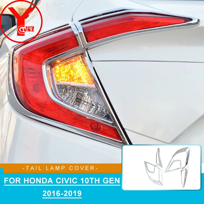 

Chrome Tail Light Cover For Honda Civic 10th Gen 2016 2017 2018 2019 ABS Car Styling Exterior Parts Accessories Lamp Hood