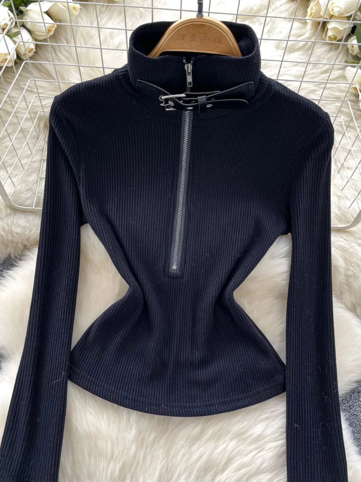 KUSAHIKI модный вязаный свитер с воротником-стойкой для женщин зимняя молния