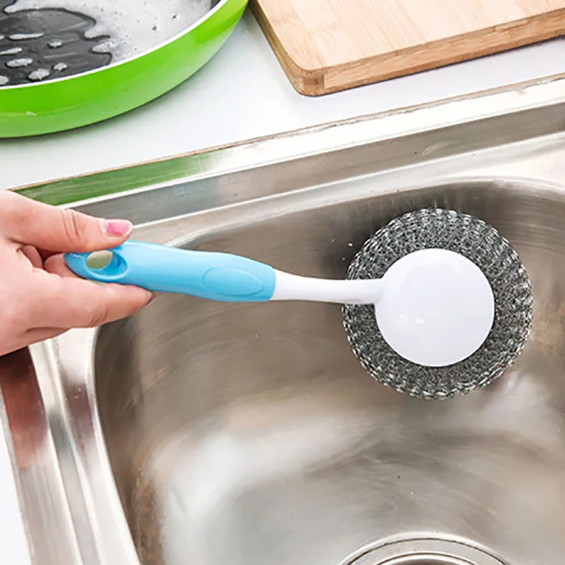 

Kitchen Gadget 1 PC Durable Cleaning Brush with Handle Wire Brush Cleaning Ball Scourer for Dish Bowl Washing