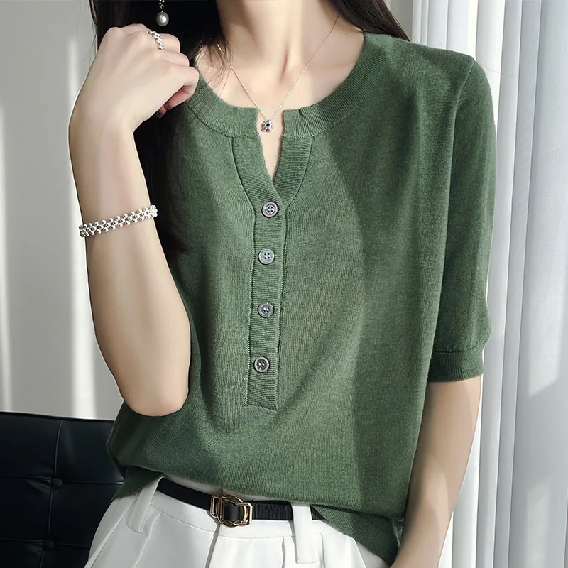 

2023 New Summer Fashion Cashmere short sleeve Sweater Women Knitted Short Sleeve Women Cashmere Sweater