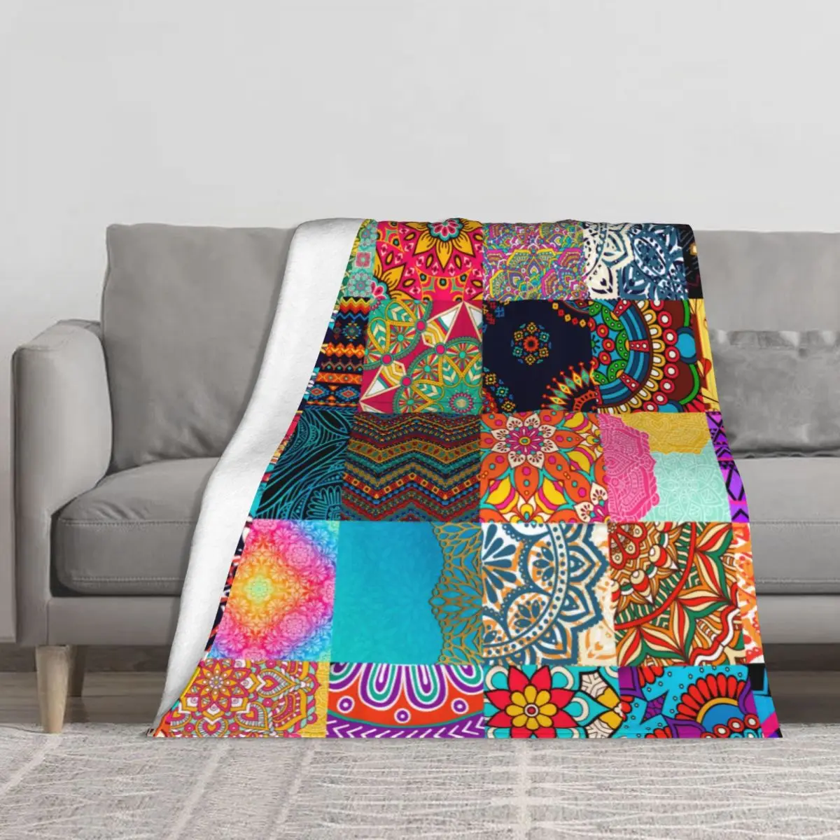 

African Print Patchwork Blanket Vintage Bohemia Customize Knee Throw Blanket On the Bed,Bed,Beds,For Bed,Bedroom Fun Blankets