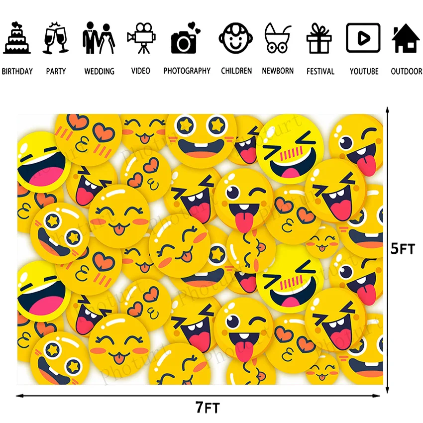 Фон для фотосъемки с изображением желтого смайлика детей из полиэстера