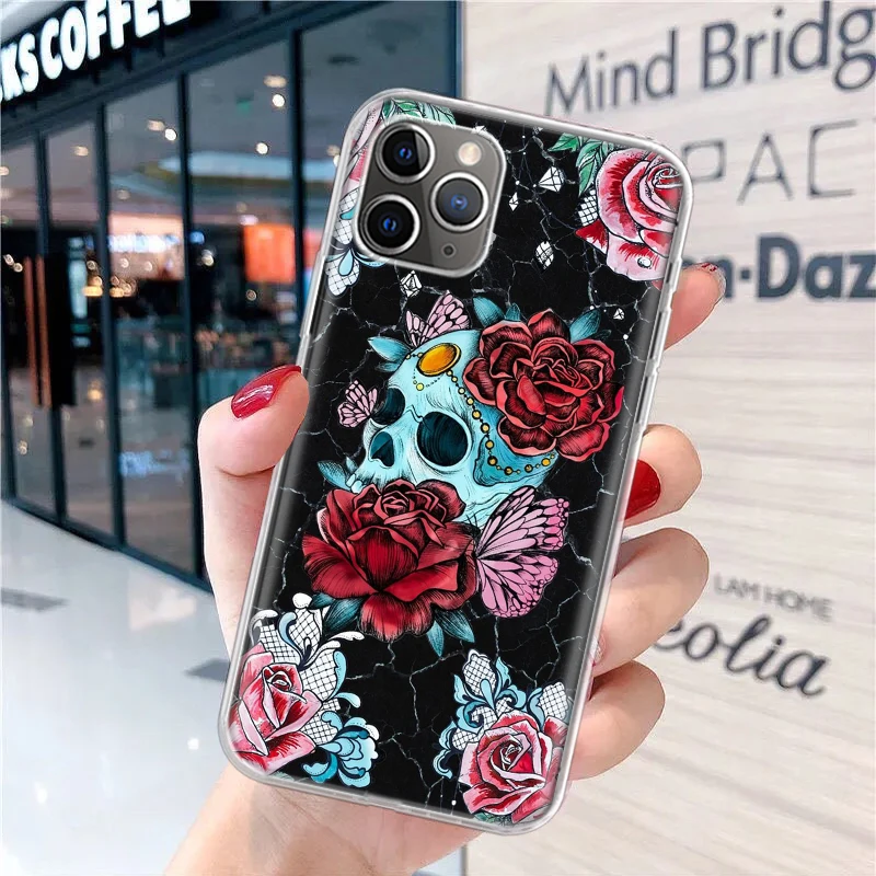 Мягкий чехол для телефона с изображением человеческого скелета красной розы iPhone