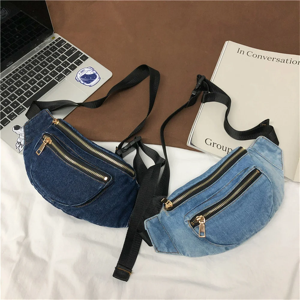 Fashion Denim Crossbody Sling Bags Women Casual Versatile Fanny Packs Female Personalization Vintage Street Sports Chest Bag