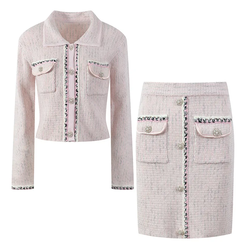 

2022 New 2 Pieces Sets Women Outfits Sweater Cardigans Knit Crop Tops Mini Skirt Luxury Brand Design Elegant Female Korean Style
