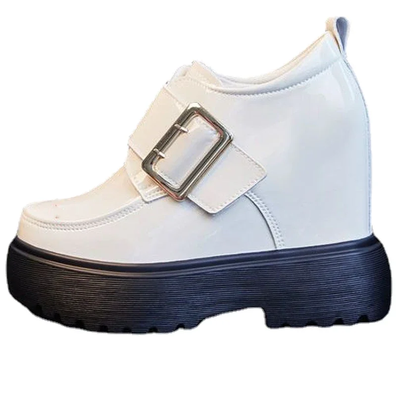 Мокасины женские из лакированной натуральной кожи на платформе 12 см