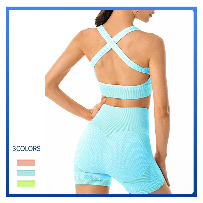 

Yoga Sets Women Sports Suits Running Fitness Gym Shorts High Waist Biker Shorts 2 Piece Set Workout Set