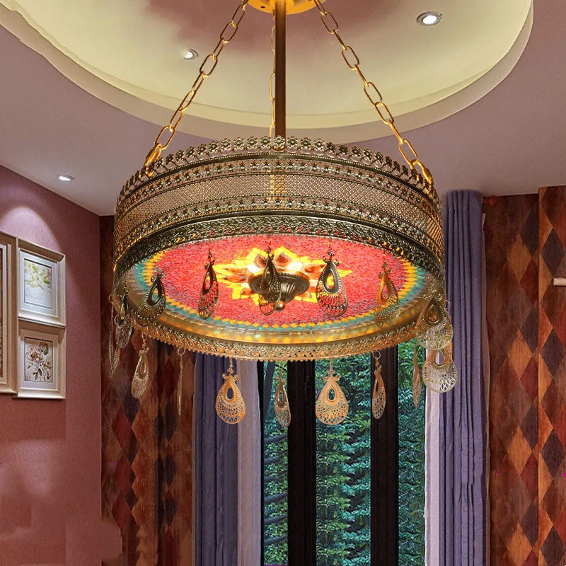 

2022 Turkish glass restaurant bedroom chandelier Southeast Asia Retro Art Corridor private room decorative atmosphere lamp