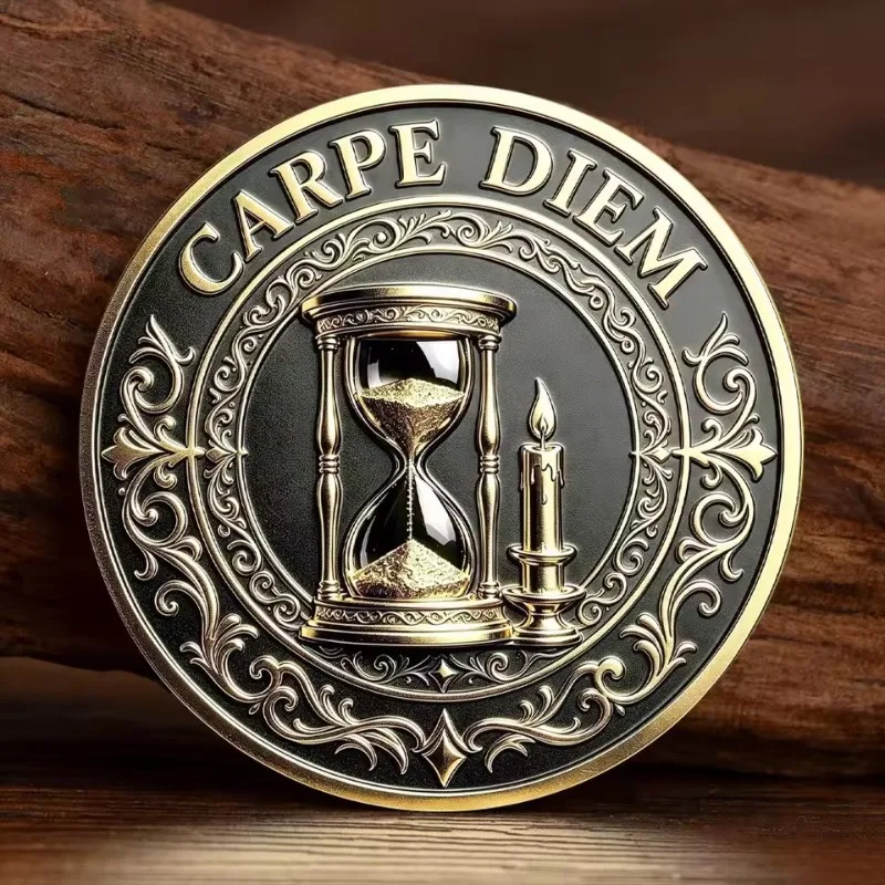 Фото Памятный жетон «Memento Mori Carpe Diem» с изображением Смерти, позолоченная металлическая монета, философия стоицизма, коллекционный сувенир №4