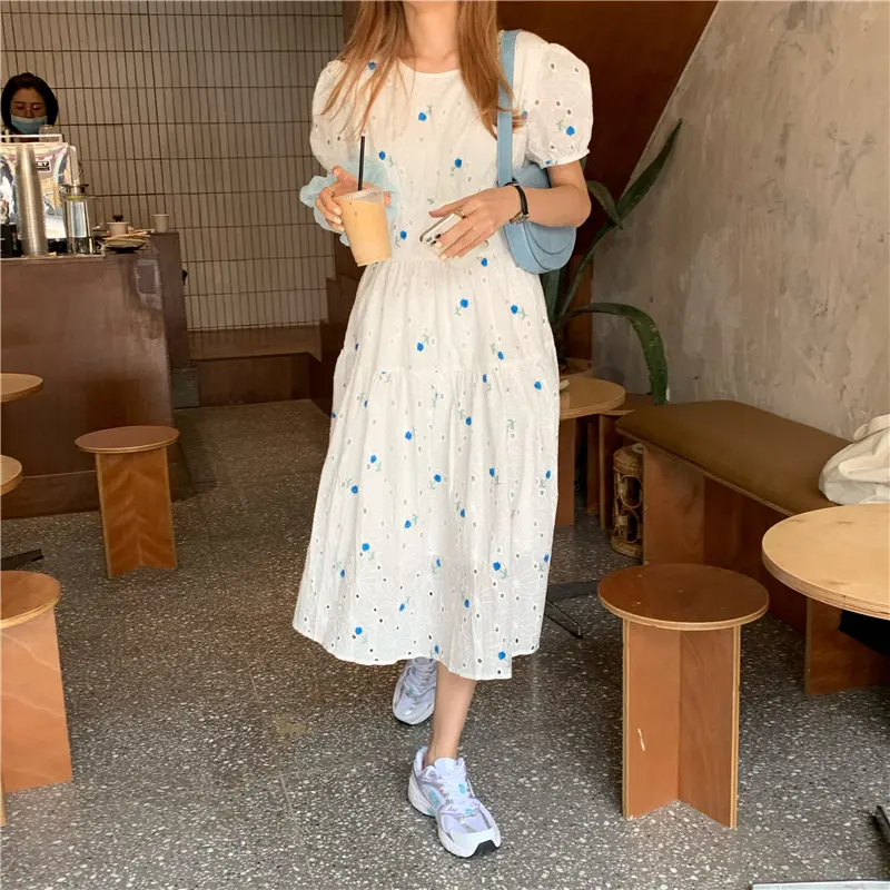 

Hzirip Gentle Students Short Sleeves A-line Party Summer 2021 Embroidery Flowers Stylish Femme Prom Plus Size Long Dresses