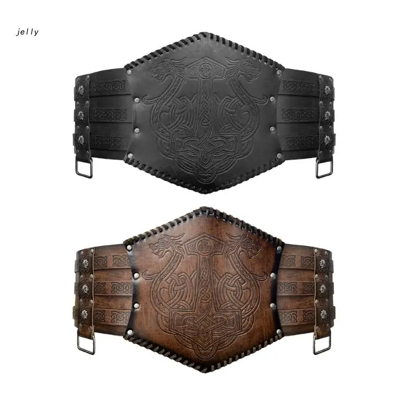 

448C Medieval Faux Leather Belt Renaissance Knight Corsets Belt Viking Embossed Wide Belt Norse Cosplay Costume Armors Belt