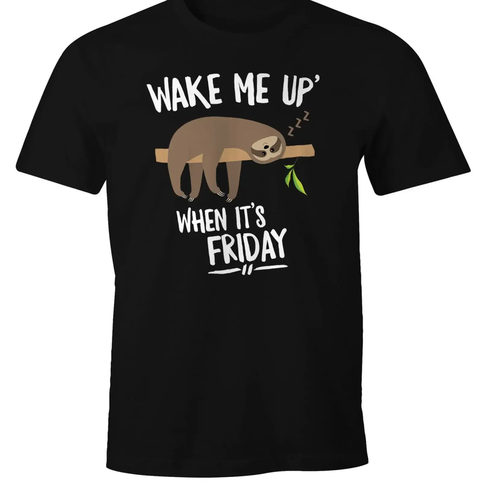 Фото Мужская футболка MoonWorks Sloth с надписью «Wake me up When It's Friday», винтажная, повседневная, дизайнерская, эластичная, стильная №1