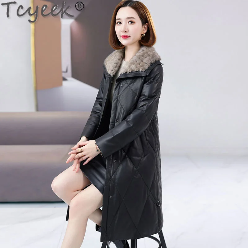 Tcyeek Куртка из натуральной кожи Женская зимняя одежда Теплые куртки на гусином