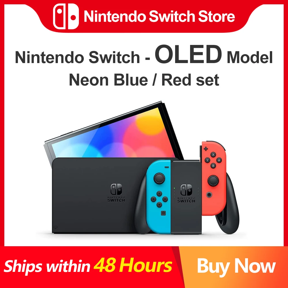 Комплект Nintendo Switch OLED неоновый синий и красный с 7-дюймовым OLED-экраном Joy Con 64 ГБ