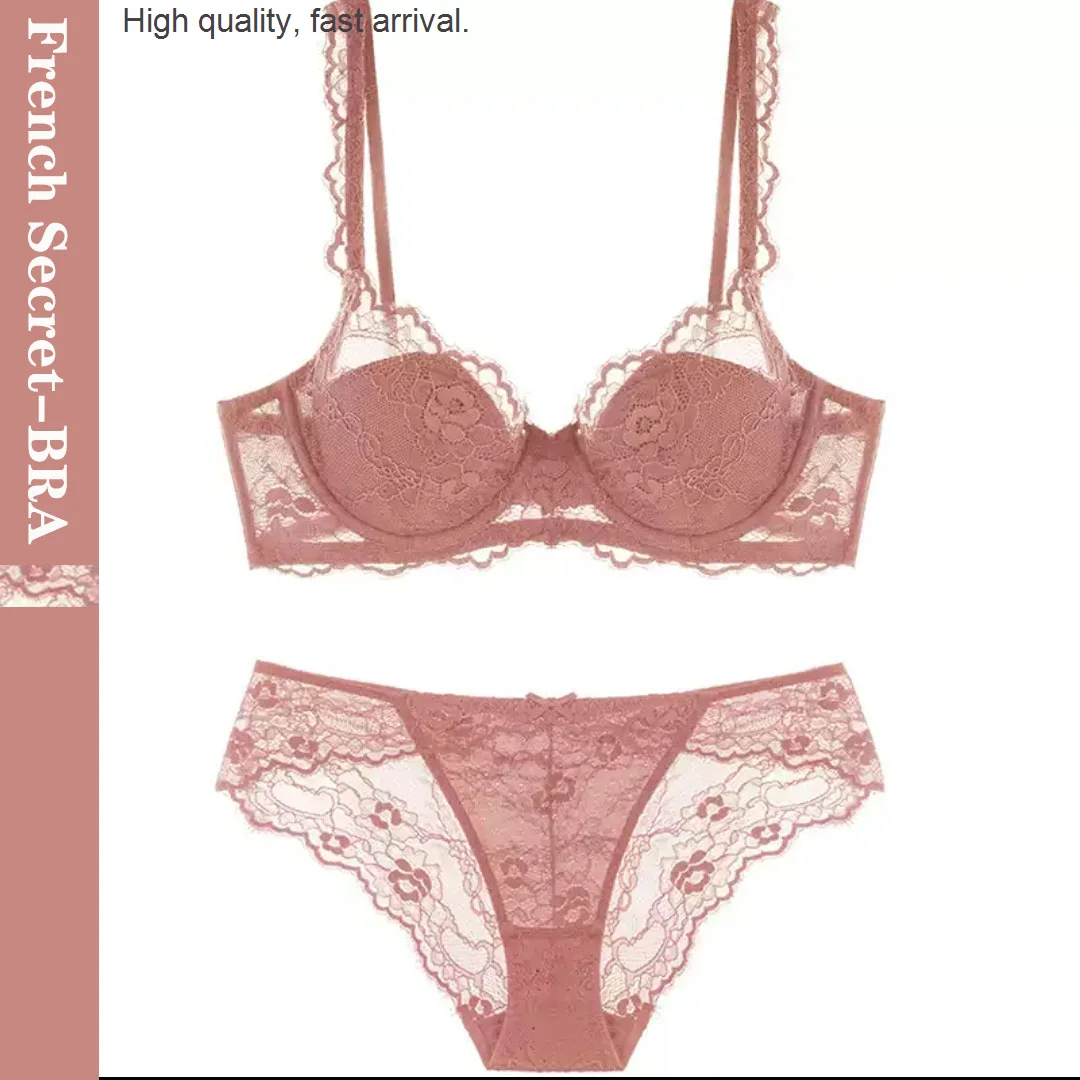 

European and [Young] American Sexy Birth Year Red Eyelash Lace Large Size Bra Set Thin Cotton Comfortable Female See-through