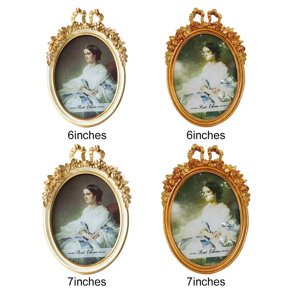 

Creative Photo Frame Holder Freestanding Oval Resin Baroque Antique Style for Picture Wedding Bedroom Ornament Birthday Gift