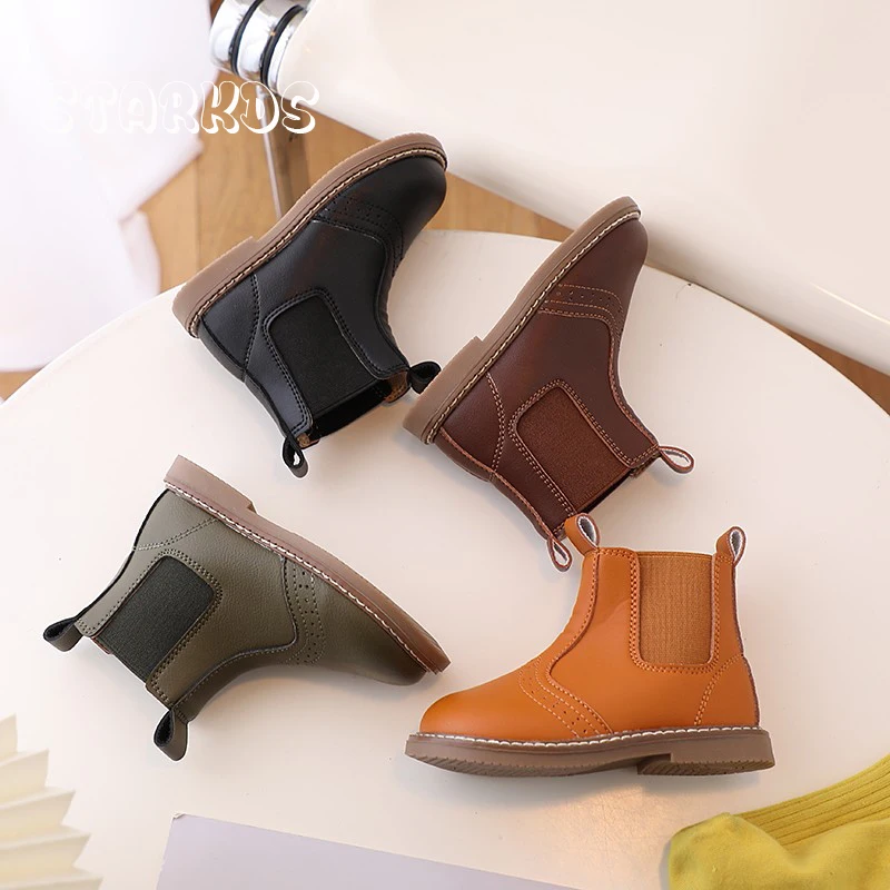 Boys Chelsea Boots 2022 Autumn New Kids Ankle Booties Baby Retro Leatherette Slip-on Short Botas British Oxford Style Shoes