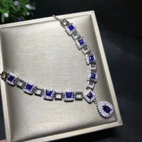 meibapjreal natural sapphire gemstone luxurious necklace with certificate 925 pure silver fine jewelry for women