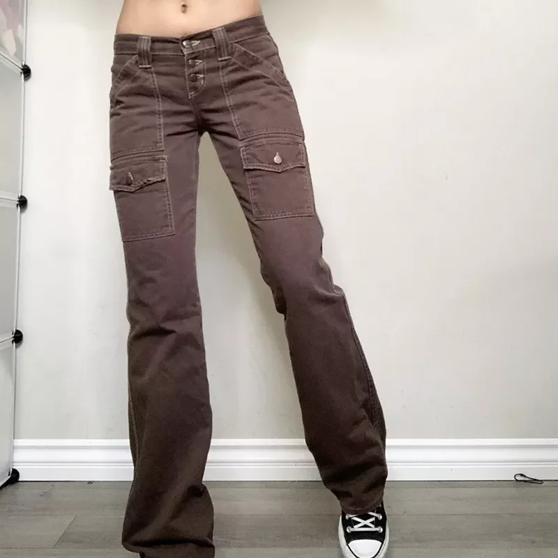 

2022New Y2K Indie Aesthetics Vintage Low Waist Pants 2000s Low Rise Flare Jeans Grunge Fairy Retro Denim Trousers with Pockets