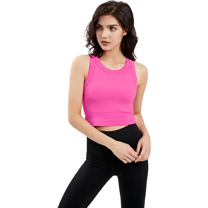 Autumn new sports vest with chest pad threaded women's running fitness shockproof round neck breathable yoga vest