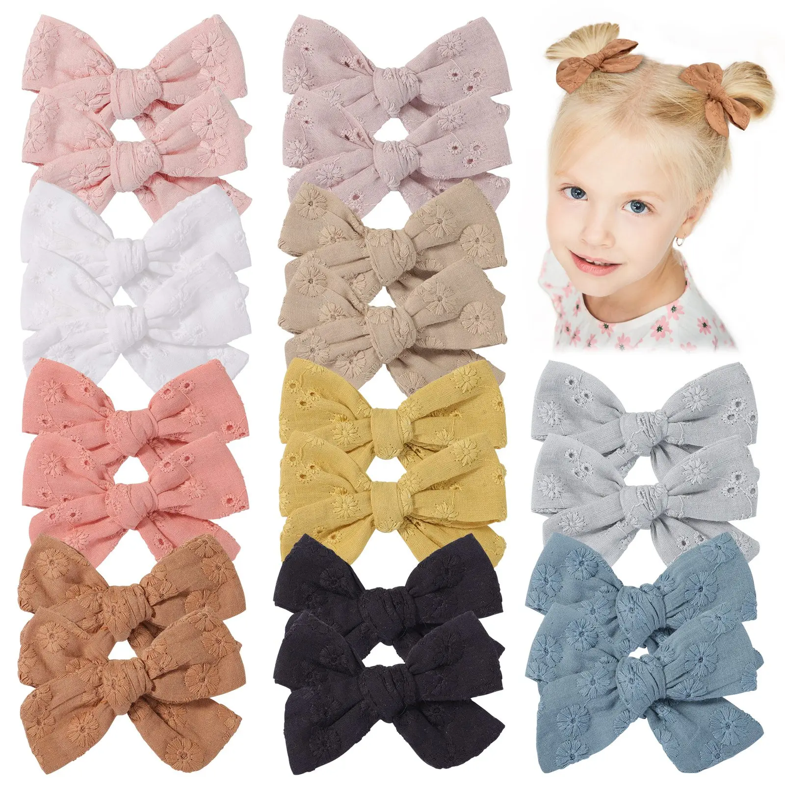 

2Pcs/lot Solid Color Cotton Hair Bows 3.3'' Bowknot With Clip For Girls Hair Clips Cute Barrettes Headwear Kids Hair Accessories