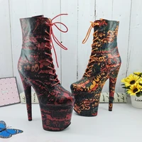 leecabe red pu 20cm8inches pole dancing shoes high heel platform boots closed toe pole dance booties