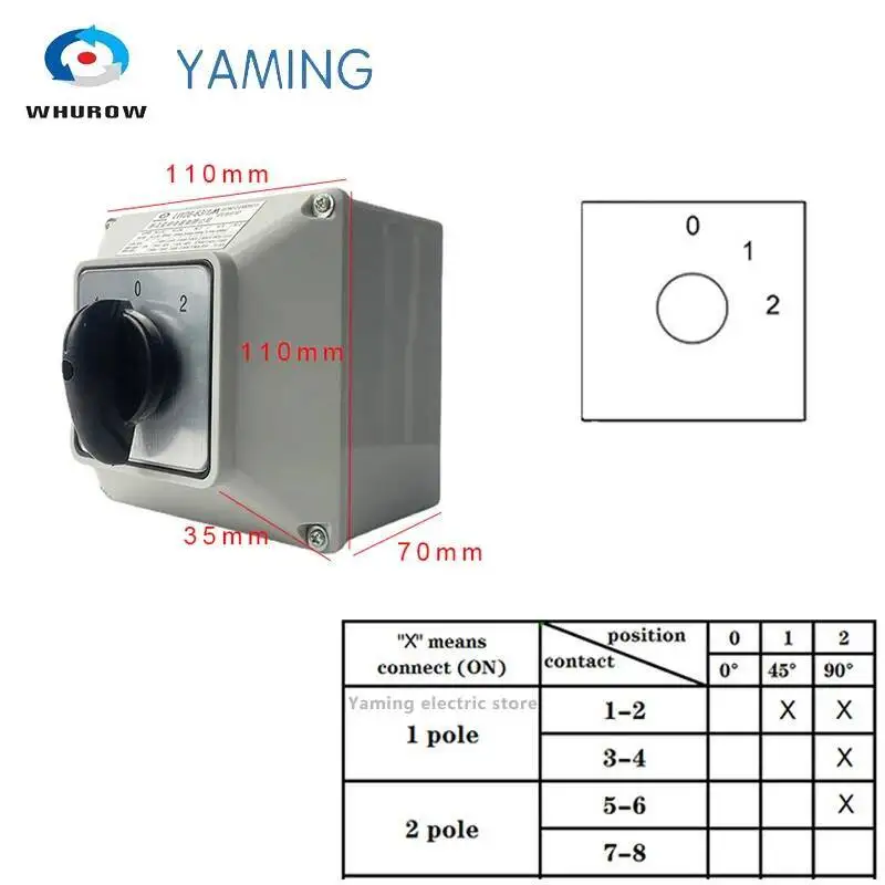 

Флюоресцентный переключатель с сетевым поворотным выключателем длиной 2 м, 63 А, 2 полюса, 8 клемм с защитной коробкой, IP65