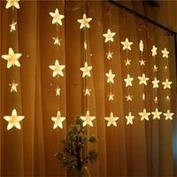 220v eu plug 8 modes christmas fairy string lights waterproof led stars curtain lights garland for party wedding garden decor