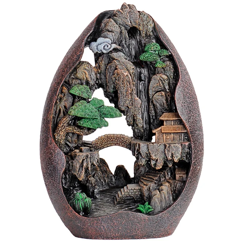 

Lofty Mountains And Flowing Water Backflow Incense Burner Cerative Resin Smoke Waterfall Incense Sticks Holder