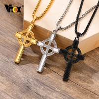vnox rock punk celtic cross pendant necklaces for men with stainless steel box chain 60cm 70cmmale religious jewelry